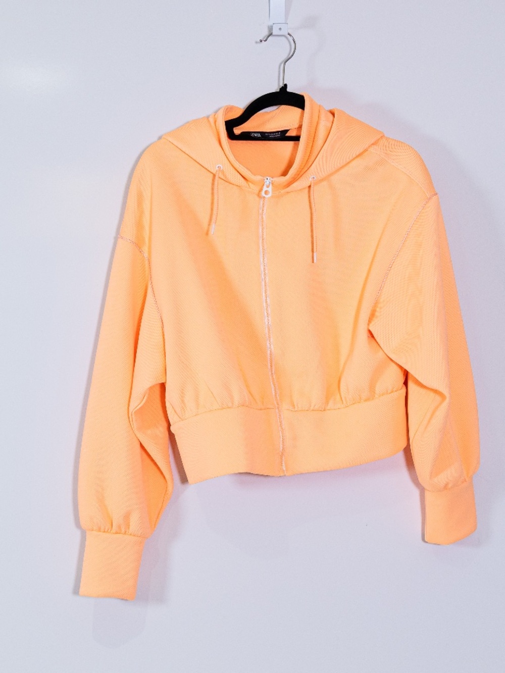Zara Women's Neon Orange Highlighter Full Zip Cropped Hoodie Jacket Small - Picture 1 of 4